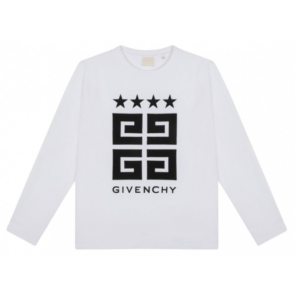 Givenchy - T-Shirt a Maniche Lunghe con Stampa Logo Bianco - Givenchy Exclusive Luxury Collection