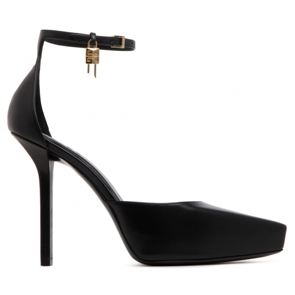 Givenchy - Black Calf Leather Lock Platform Pumps - Givenchy Exclusive Luxury Collection