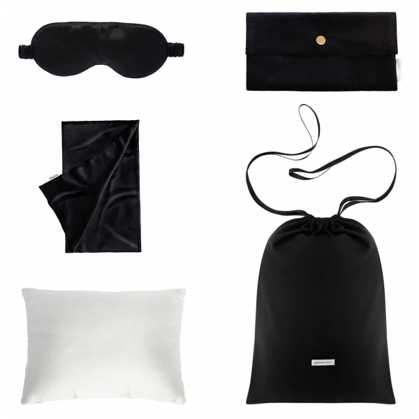 by Dariia Day - Silk Travel Set - Midnight Black - Mulberry Silk - Artisan Silk Travel Set - Luxury