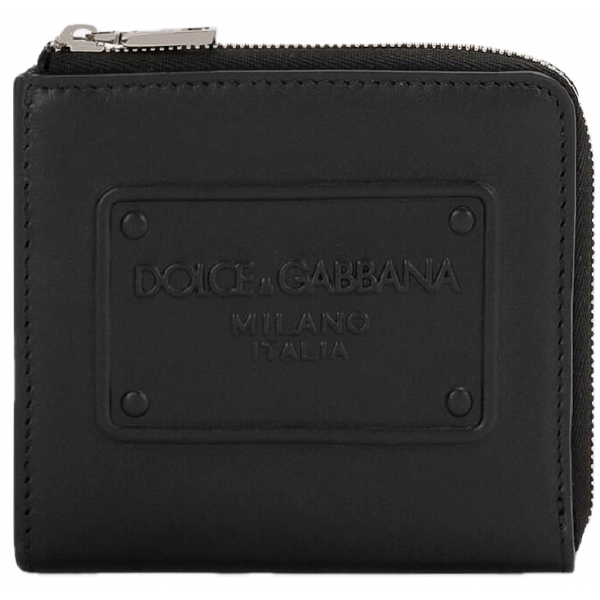 Dolce & Gabbana - Porta Carte in Pelle di Vitello Nera e Grigia con Logo Jacquard - Dolce & Gabbana Exclusive Luxury Collection