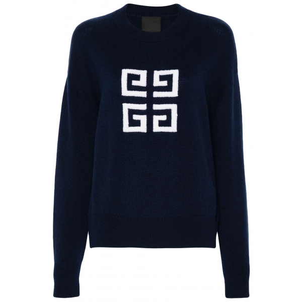 Givenchy - Maglione in Cashmere 4G Blu Navy - Givenchy Exclusive Luxury Collection