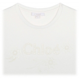 Chloé - T-Shirt con Logo Intagliato Ricamato Bianco - Chloé Exclusive Luxury Collection