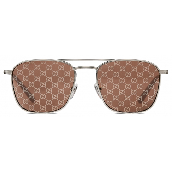 Gucci - Square Sunglasses - Silver Brown White - Gucci Eyewear