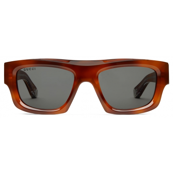 Gucci - Occhiale da Sole Rettangolari - Tartaruga Marrone Grigio - Gucci Eyewear