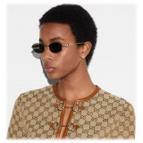 Gucci - Occhiale da Sole Ovali - Oro Giallo Grigio - Gucci Eyewear