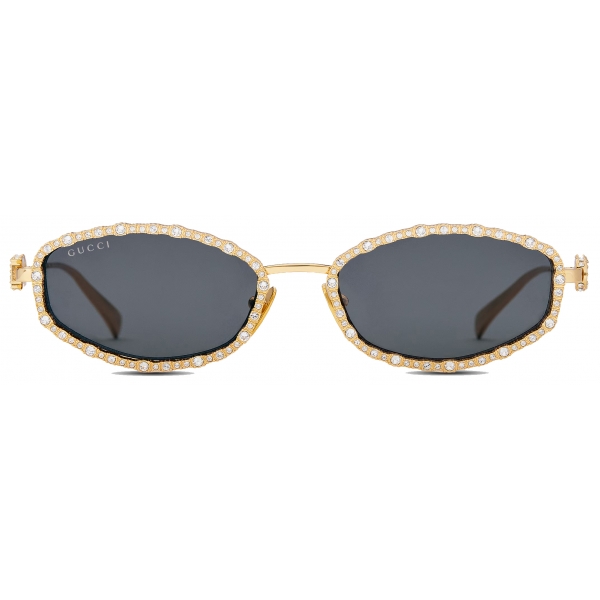 Gucci - Occhiale da Sole Ovali - Oro Giallo Grigio Chiaro - Gucci Eyewear