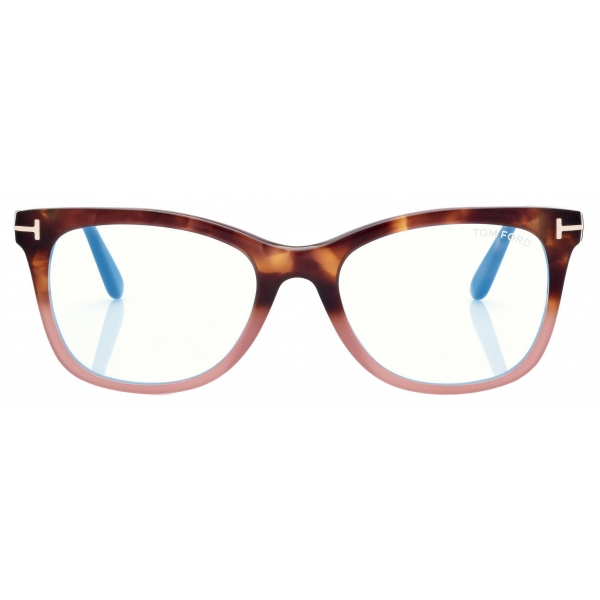 Tom Ford - Blue Block Square Optical Glasses - Striped Black Havana - Optical Glasses - Tom Ford Eyewear