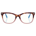 Tom Ford - Occhiali da Vista Blue Block Squadrati - Avana Nera a Righe - Occhiali da Vista - Tom Ford Eyewear