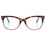 Tom Ford - Blue Block Square Optical Glasses - Striped Black Havana - Optical Glasses - Tom Ford Eyewear