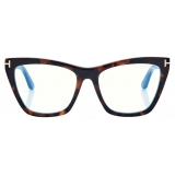 Tom Ford - Occhiali da Vista Cat Eye Blue Block con Clip - Havana Scuro - Occhiali da Vista - Tom Ford Eyewear
