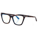 Tom Ford - Occhiali da Vista Cat Eye Blue Block con Clip - Havana Scuro - Occhiali da Vista - Tom Ford Eyewear