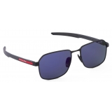 Prada - Prada Linea Rossa Collection - Occhiali da Sole Squadrati - Nero Gommato Blu Mare - Prada Collection