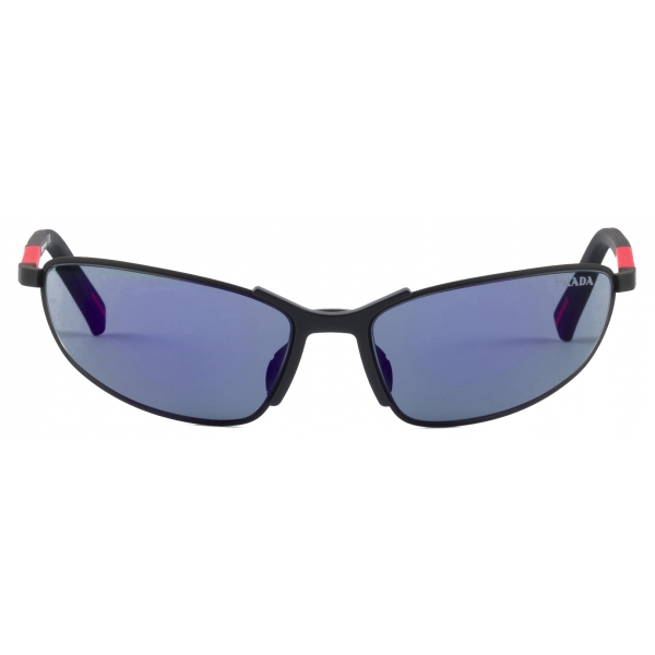 Prada - Prada Linea Rossa Collection - Occhiali da Sole Avvolgente - Nero Gommato Blu Viola - Prada Collection