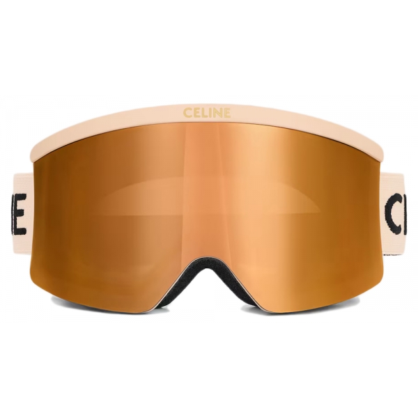 Céline - Maschera da Sci Celine in Nylon Iniettato con Lenti a Specchio - Nudo - Occhiali da Sole - Céline Eyewear