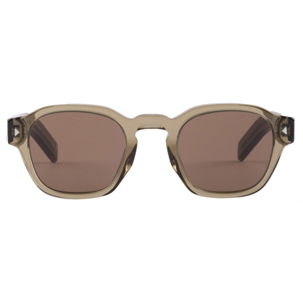 Prada - Prada Iconic Metal Plaque - Pantos Sunglasses - Transparent Brown Walnut - Prada Collection - Sunglasses