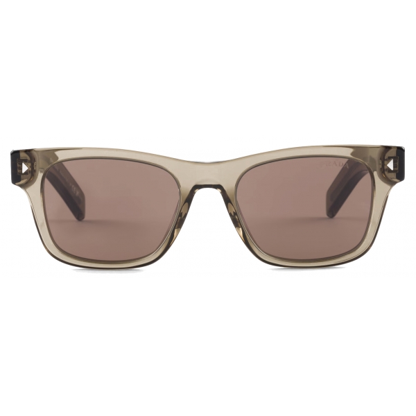 Prada - Prada Iconic Metal Plaque - Square Sunglasses - Transparent Brown Walnut - Prada Collection - Sunglasses