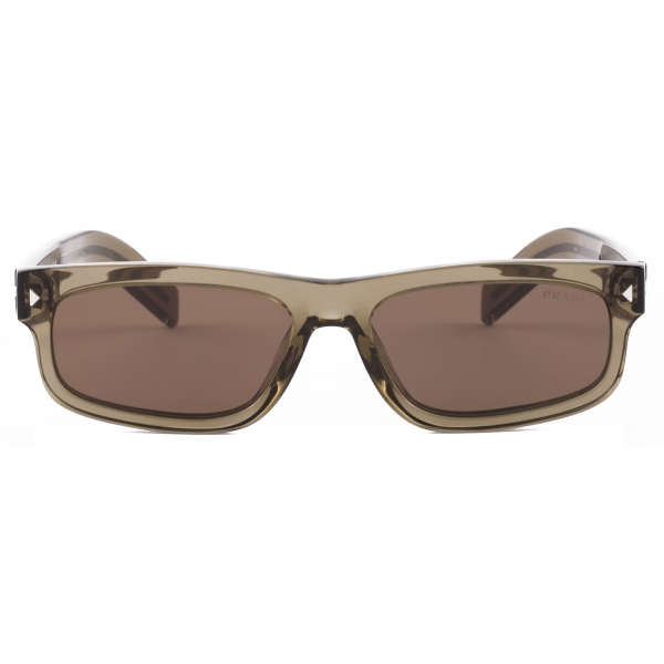 Prada - Prada Iconic Metal Plaque - Rectangular Sunglasses - Transparent Brown Walnut - Prada Collection - Sunglasses