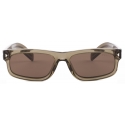 Prada - Prada Iconic Metal Plaque - Rectangular Sunglasses - Transparent Brown Walnut - Prada Collection - Sunglasses