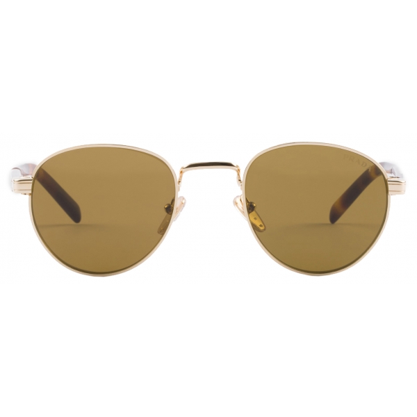 Prada - Prada Iconic Metal Plaque - Round Sunglasses - Pale Gold Loden Green - Prada Collection - Sunglasses