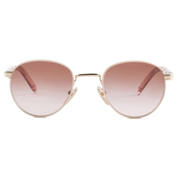 Prada - Prada Iconic Metal Plaque - Round Sunglasses - Pale Gold Dark Brown Gradient - Prada Collection - Sunglasses
