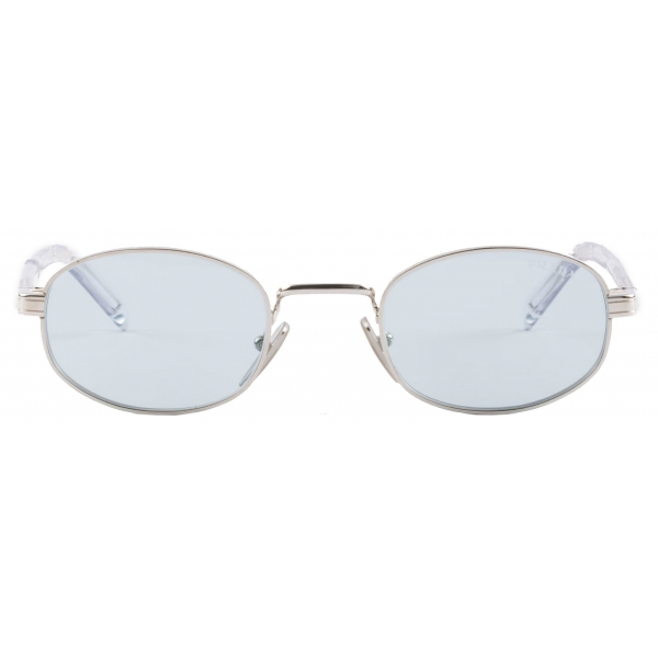 Prada - Prada Iconic Metal Plaque - Oval Sunglasses - Silver Blue - Prada Collection - Sunglasses - Prada Eyewear