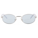 Prada - Prada Iconic Metal Plaque - Oval Sunglasses - Silver Blue - Prada Collection - Sunglasses - Prada Eyewear