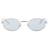 Prada - Prada Iconic Metal Plaque - Oval Sunglasses - Silver Blue - Prada Collection - Sunglasses - Prada Eyewear