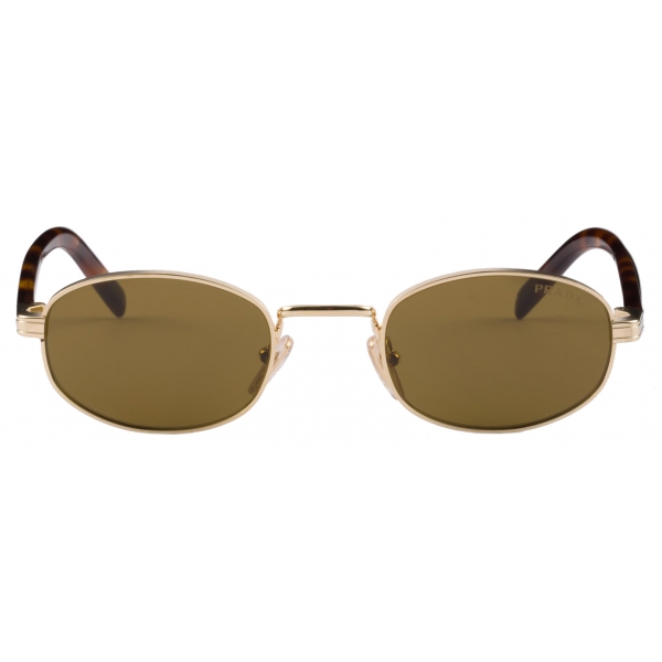 Prada - Prada Iconic Metal Plaque - Oval Sunglasses - Pale Gold Loden Green - Prada Collection - Sunglasses - Prada