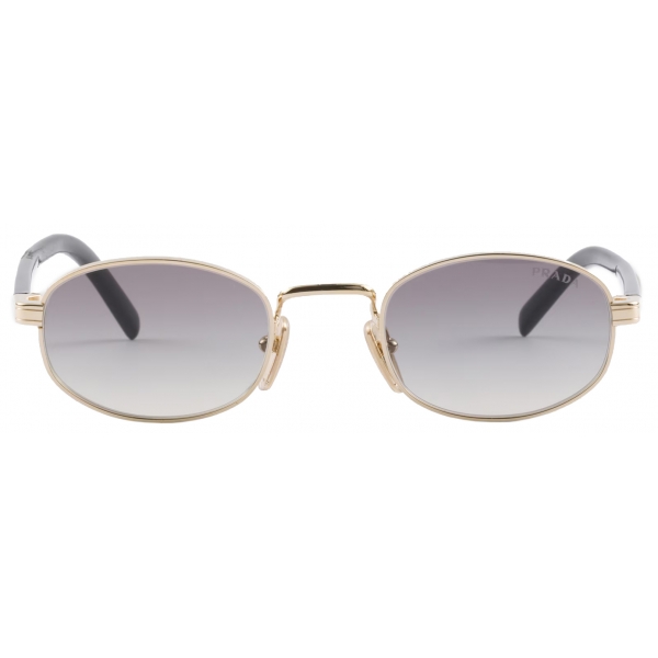 Prada - Prada Iconic Metal Plaque - Oval Sunglasses - Pale Gold Slate Grey - Prada Collection - Sunglasses - Prada Eyewear