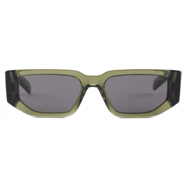 Prada - Prada Triangle Logo - Rectangular Sunglasses - Transparent Military Green Carbon - Prada Collection - Sunglasses