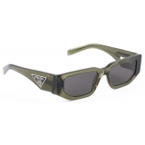 Prada - Prada Triangle Logo - Rectangular Sunglasses - Transparent Military Green Carbon - Prada Collection - Sunglasses