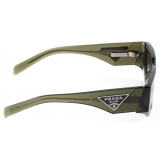 Prada - Prada Triangle Logo - Rectangular Sunglasses - Transparent Military Green Carbon - Prada Collection - Sunglasses