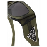 Prada - Prada Triangle Logo - Rectangular Sunglasses - Transparent Military Green Carbon - Prada Collection - Sunglasses