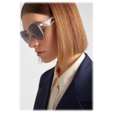 Prada - Prada Triangle Logo - Butterfly Sunglasses - Silver Smoky Gray Gradient - Prada Collection - Sunglasses