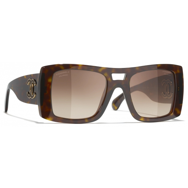 Chanel - Occhiali da Sole Pilota - Tartaruga Scuro Marrone Polarizzare Sfumate - Chanel Eyewear