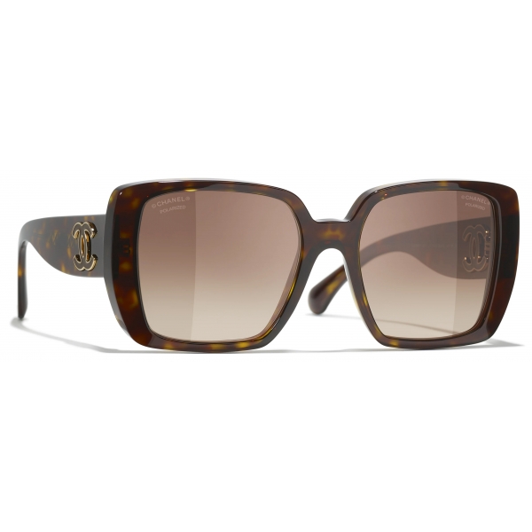 Chanel - Occhiali da Sole Quadrati - Tartaruga Scuro Marrone Scuro Polarizzate Sfumate - Chanel Eyewear