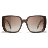 Chanel - Occhiali da Sole Quadrati - Tartaruga Scuro Marrone Scuro Polarizzate Sfumate - Chanel Eyewear