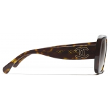 Chanel - Occhiali da Sole Quadrati - Tartaruga Scuro Marrone Scuro Polarizzate Sfumate - Chanel Eyewear