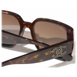 Chanel - Occhiali da Sole Quadrati - Tartaruga Scuro Marrone Scuro Polarizzate Sfumate - Chanel Eyewear