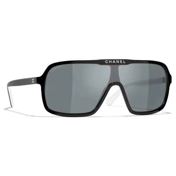 Chanel - Occhiali da Sole a Maschera - Bianco Nero Grigio - Chanel Eyewear