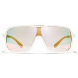 Chanel - Occhiali da Sole a Maschera - Bianco Oro Marrone Chiaro Specchiate - Chanel Eyewear