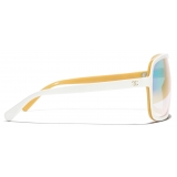 Chanel - Occhiali da Sole a Maschera - Bianco Oro Marrone Chiaro Specchiate - Chanel Eyewear