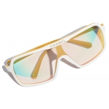Chanel - Occhiali da Sole a Maschera - Bianco Oro Marrone Chiaro Specchiate - Chanel Eyewear