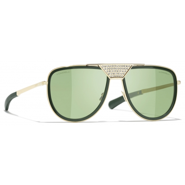 Chanel - Occhiali da Sole Pilota - Oro Chiaro Verde - Chanel Eyewear