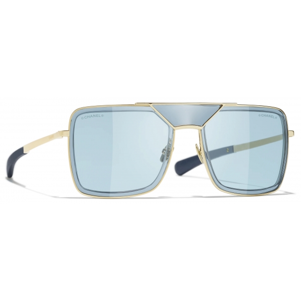 Chanel - Occhiali da Sole Pilota - Oro Chiaro Azzurro - Chanel Eyewear