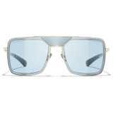 Chanel - Occhiali da Sole Pilota - Oro Chiaro Azzurro - Chanel Eyewear
