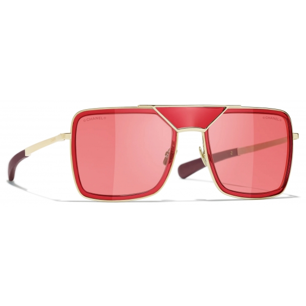 Chanel - Occhiali da Sole Pilota - Oro Chiaro Rosso - Chanel Eyewear