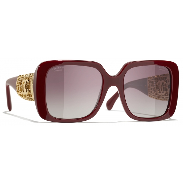 Chanel - Occhiali da Sole Quadrati - Rosso Marrone - Chanel Eyewear