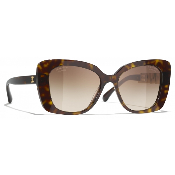 Chanel - Occhiali da Sole Quadrati - Tartaruga Scuro Marrone Polarizzare Sfumate - Chanel Eyewear