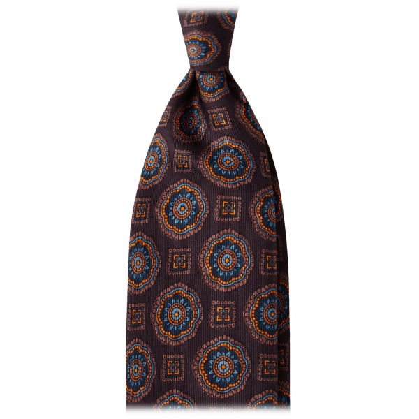 Viola Milano - Cravatta in Seta Auto-Tipped Ancona Bloom - Marrone Mix - Handmade in Italy - Luxury Exclusive Collection